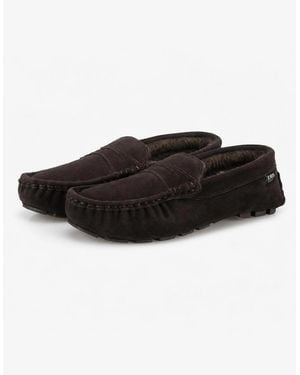 Totes Isotoner Fur Lined Suede Moccasin Slipper Moccasins - Black