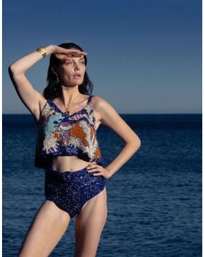 Oceanus Fish Hand Beaded Top Multi Colour - Blue