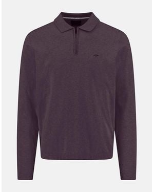 Fynch-Hatton Zip Neck Polo Collar Knit Aubergine - Purple