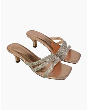 XY London Ladies Sparkle Diamante Square Toe Mule Sandals - Natural