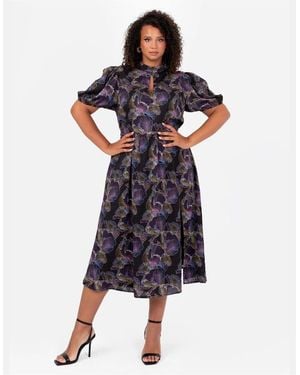 Lovedrobe Keyhole Neck Short Sleeve Midi A-Line Dress - Blue