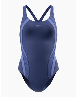 Speedo Ladies Quantum Splice Ribbed One Piece Swimsuit - Blue