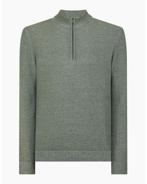 Remus Uomo Two Tone Half Zip Knit Jumper - Green