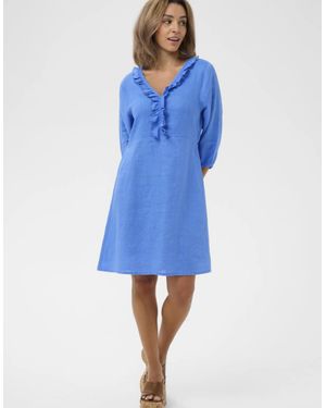 Cream Bellis Frill Dress - Blue
