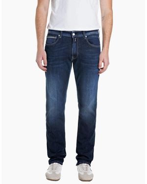 Replay Grover Straight Fit Jean Dark Wash + Stretch - Blue