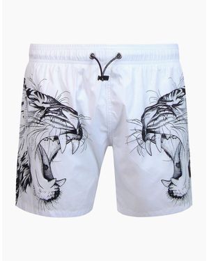 Philipp Plein Plein Sport Double Tiger Logo Medium Boardshort Swim Shorts - Blue