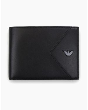Emporio Armani Nappa Leather Bifold With Geometric Detail - Black