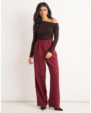 Gini London Rust Wide Leg Pleat Tailoring Trouser - Red