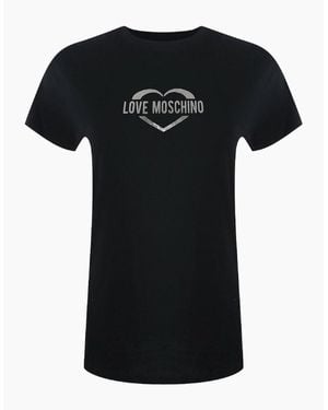 Love Moschino Shiny Heart Logo T-Shirt - Black