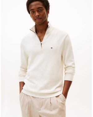 Tommy Hilfiger Essential Cotton 1/4 Zip Mock Sweatshirt - White