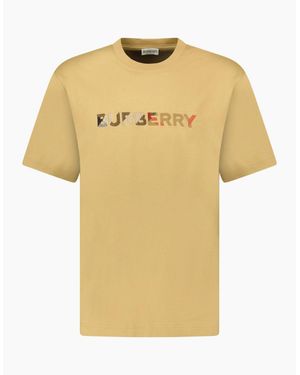 Burberry Check Logo Embroidered T-Shirt - Yellow