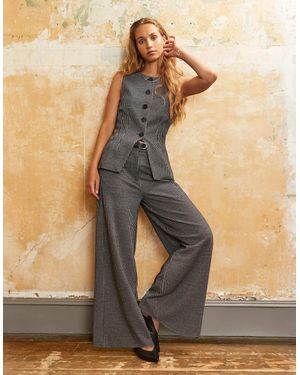 Ro&zo Petite Houndstooth Tailored Wide-Leg Trousers - Grey