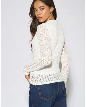Gini London High Neck Jersey Lace Long Sleeve Top - White