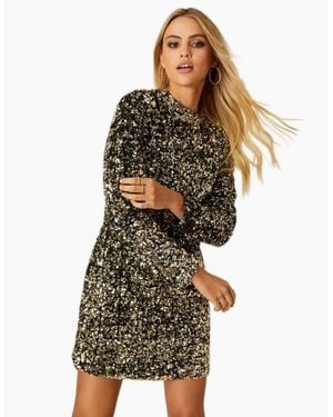 Dorothy Perkins Ladies Sequins Velvet Mini Dress - Metallic
