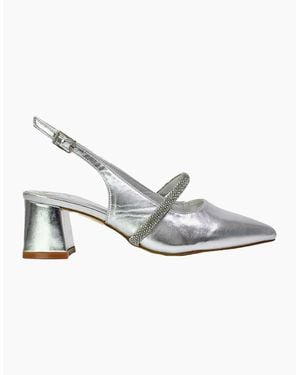 XY London Ladies Sandie Diamante Pointed Medium Block Heel High Heels - White