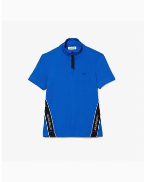 Lacoste Ribbed Collar Zip Neck Short Sleeve Polo Shirt - Blue