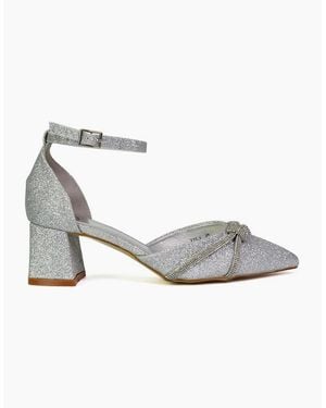 XY London Ladies Sarah Ankle Strap Medium Block Heel Court Shoes - White
