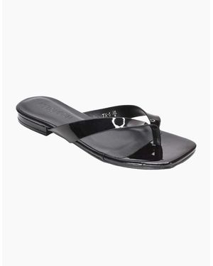 XY London Ladies Rio Patent Thong Strap Square Flip Flops - Black