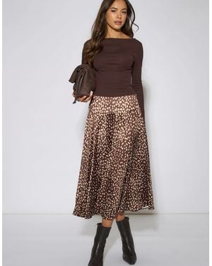 Gini London Asymmetric Animal Print A Line Midi Skirt - Brown