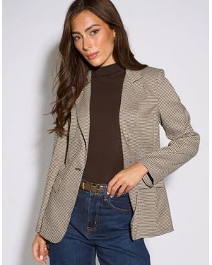 Gini London Neutral Tweed Heritage Blazer Jacket - Brown