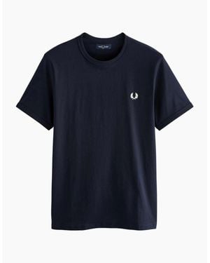 Fred Perry T Shirt Ringer Crew Neck Short Sleeve Summer Tee - Blue