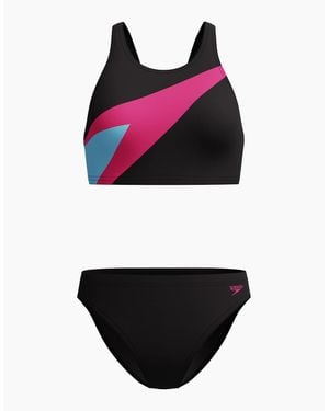 Speedo Ladies Hyperboom Colour Block Butterfly Back Two-Piece Swimsuit - Black