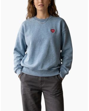 Carhartt Ingo Sweatshirt Crew Neck Drop Shoulders Heart Patch Jumper - Blue