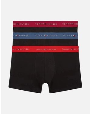 Tommy Hilfiger 3-Pack Signature Cotton Boxer Trunks, W/ Burgundy - Blue