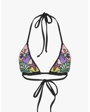 Oceanus Talia Hand Embroidered Multi Colour Bikini Top - Black