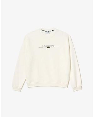 Lacoste Embroidered Crew Neck Drop Shoulder Sweatshirt - Natural