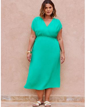 Live Unlimited London Gathered Sleeve Midi Dress - Blue