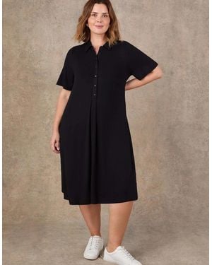 Live Unlimited London Half Placket Jersey Midi Shirt Dress - Blue