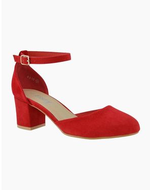 XY London Ladies Billie-May Chunky Strappy Mid Block Heel Court Shoes - Red