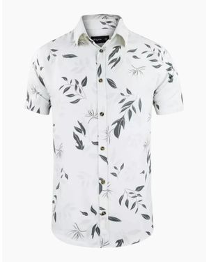 Springfield Hawaiian Shirts Aloha Summer Casual Beach Holiday Viscose Floral New Top - White