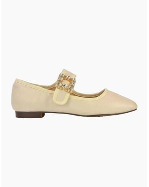 XY London Ladies Rhyse Diamante Square Toe Buckle Detail Mary Janes - White
