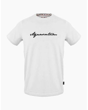 Aquascutum Crew Neck Ribbed Collar Short Sleeve Jersey T-Shirt - White