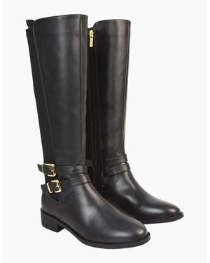 XY London Ladies Charlie Stretch Side Zip Flat Knee-High Boots - Black