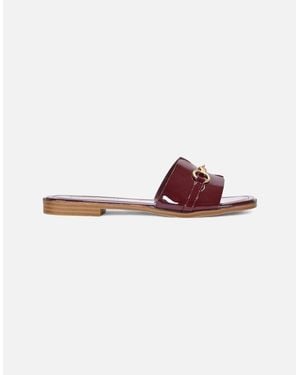 XY London Ladies Lesley Patent Square Toe Buckle Detail Sliders - Red