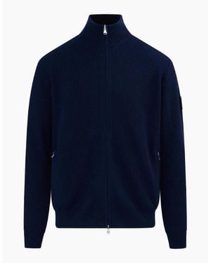 Sandbanks Zip Through Funnel Neck Cardigan - Blue