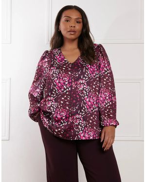 Live Unlimited London Abstract Print V-Neck Blouse - Red