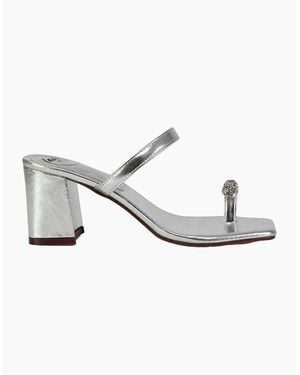 XY London Ladies Daiquiri Diamante Double Strap Medium Block Heel Mule Sandals - White
