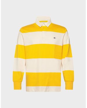 GANT Logo Barstripe Rugger Long Sleeved Polo Daffodil - Yellow
