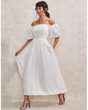 Ro&zo Alba Ivory Bardot Puff Sleeve Maxi Dress - Natural