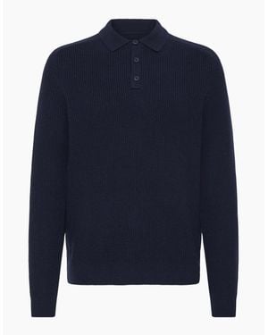 Blend Big & Tall Bos Knitted Long Sleeve Polo Shirt - Blue