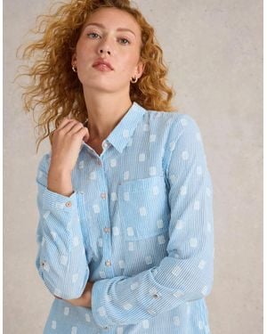 White Stuff Sophie Organic Cotton Long Sleeve Shirt Multi - Blue