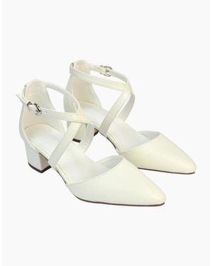 XY London Ladies Cynthia Medium Block Heel Court Shoes - White