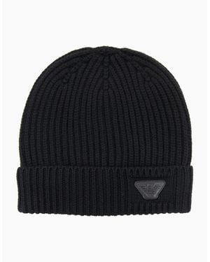 Emporio Armani Rubber Logo Beanie - Black