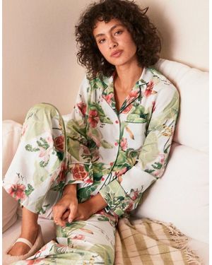Ro&zo Lotus Print Cotton Pyjamas & Sleep Mask - Natural