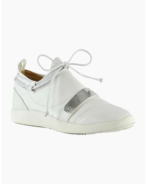 XY London Ladies Evanescence Metallic Detail Lace Up Flat Trainers - White