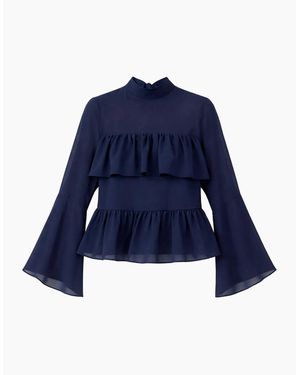 Ro&zo Frill Detail Chiffon Blouse - Blue